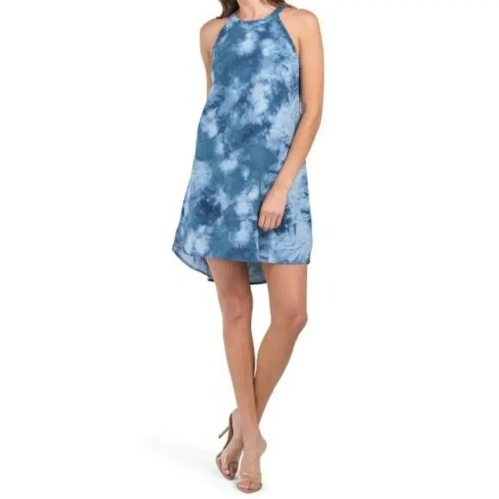 NWT Cynthia Rowley Women's Linen Tie Dye Print Hi-Low Hem Halter Mini Dress